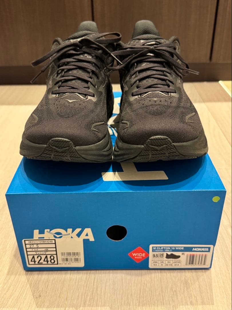 HOKA CLIFTON 10 クリフトン10 ブラック ワイド 27.5cm