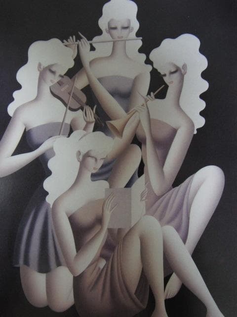 東郷青児、【四重奏】、希少な額装用画集より、状態良好、新品額装付