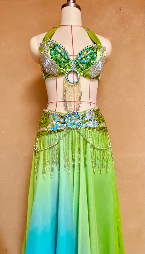 ベリーダンス衣装セットアップ グリーングラデーション 送料無料】即納 ベリーダンス オリエンタル 衣装 ベリーダンス衣装