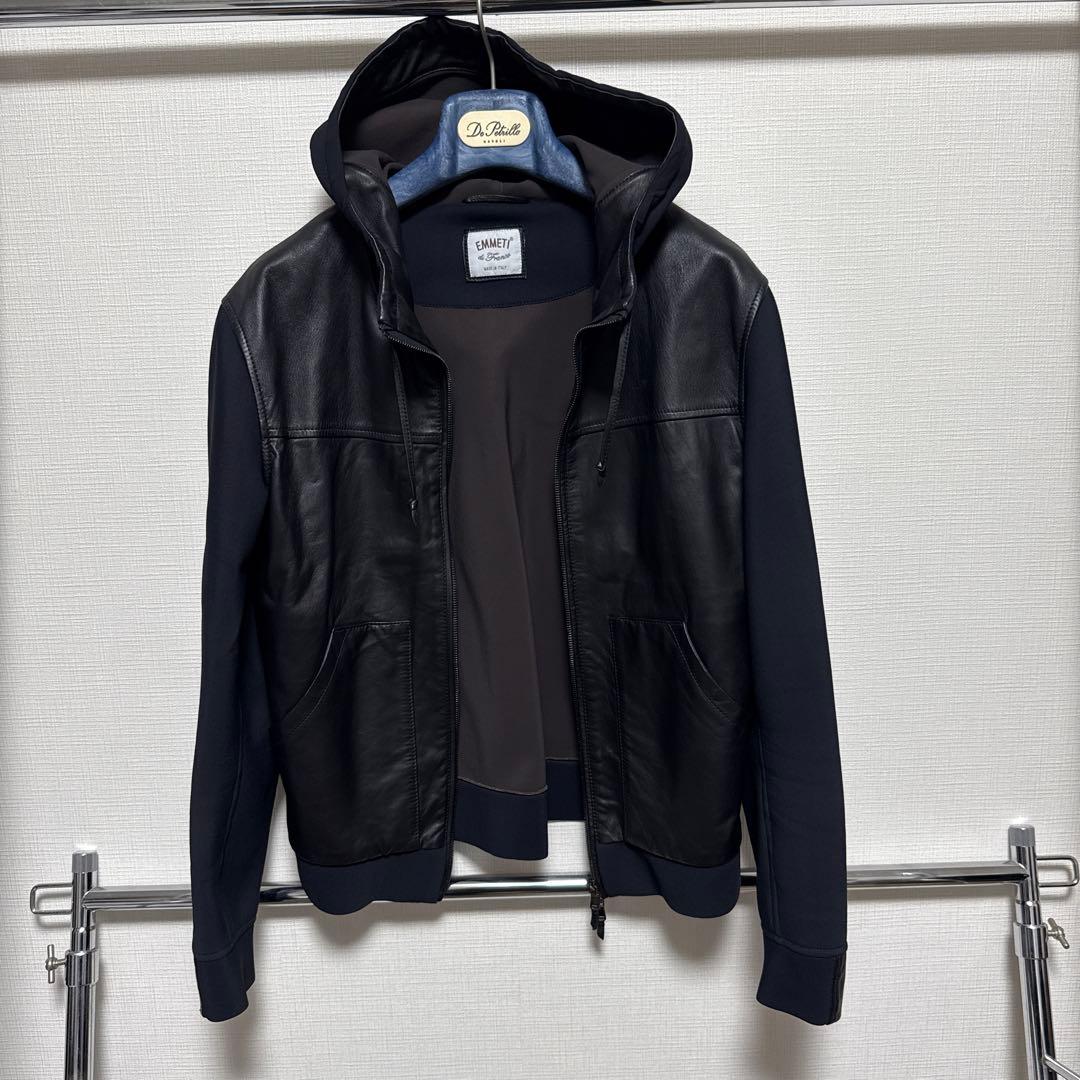 EMMETI フード付きレザージャケット 48 エンメティ