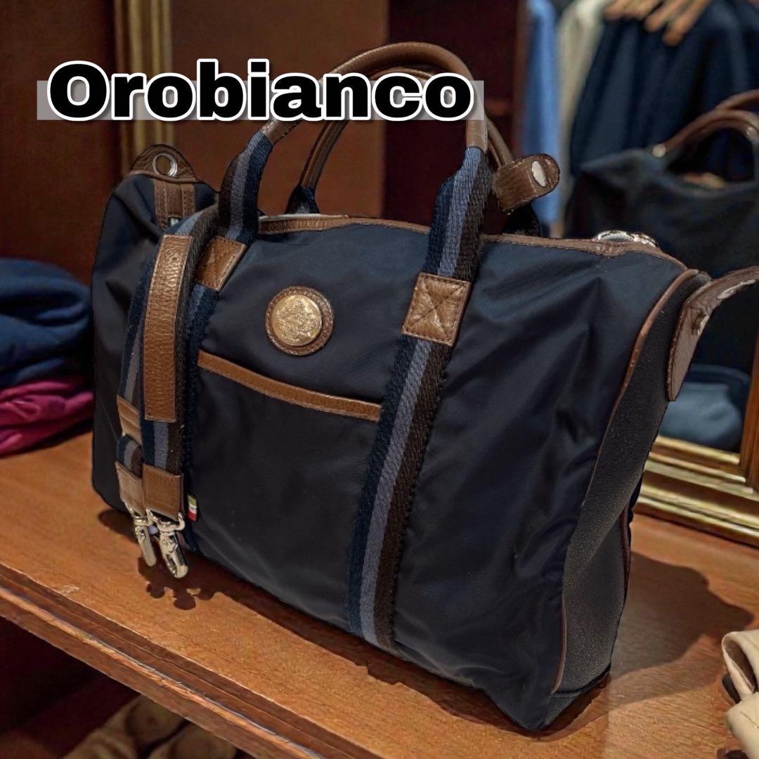 人気 オロビアンコ 2WAY ショルダーバッグ ネイビー 本革 A4対応