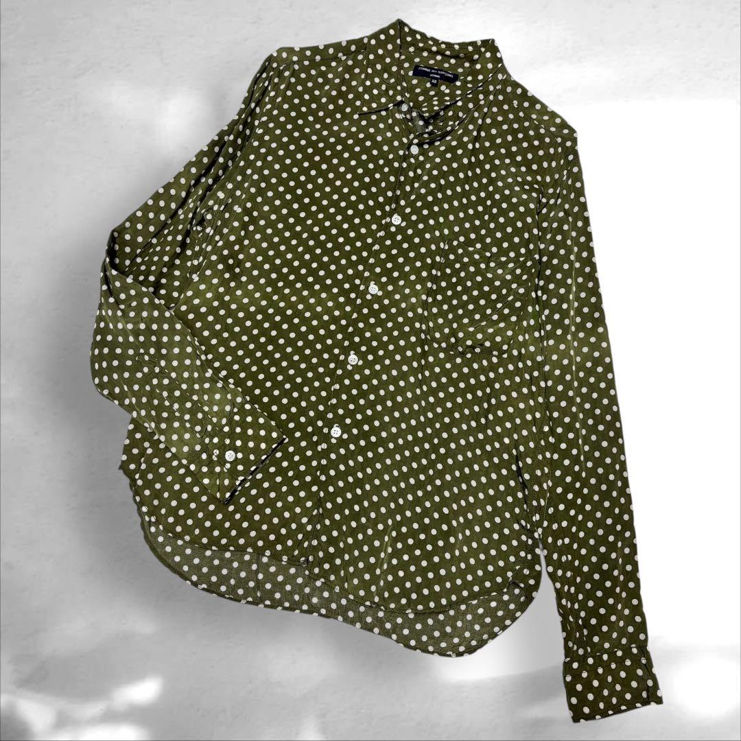 コムデギャルソンオム　ドット柄長袖シャツ キュプラ高級感　グリーンM（E1 コムデギャルソン オムプリュスCOMME des GARCONS HOMME PLUS
