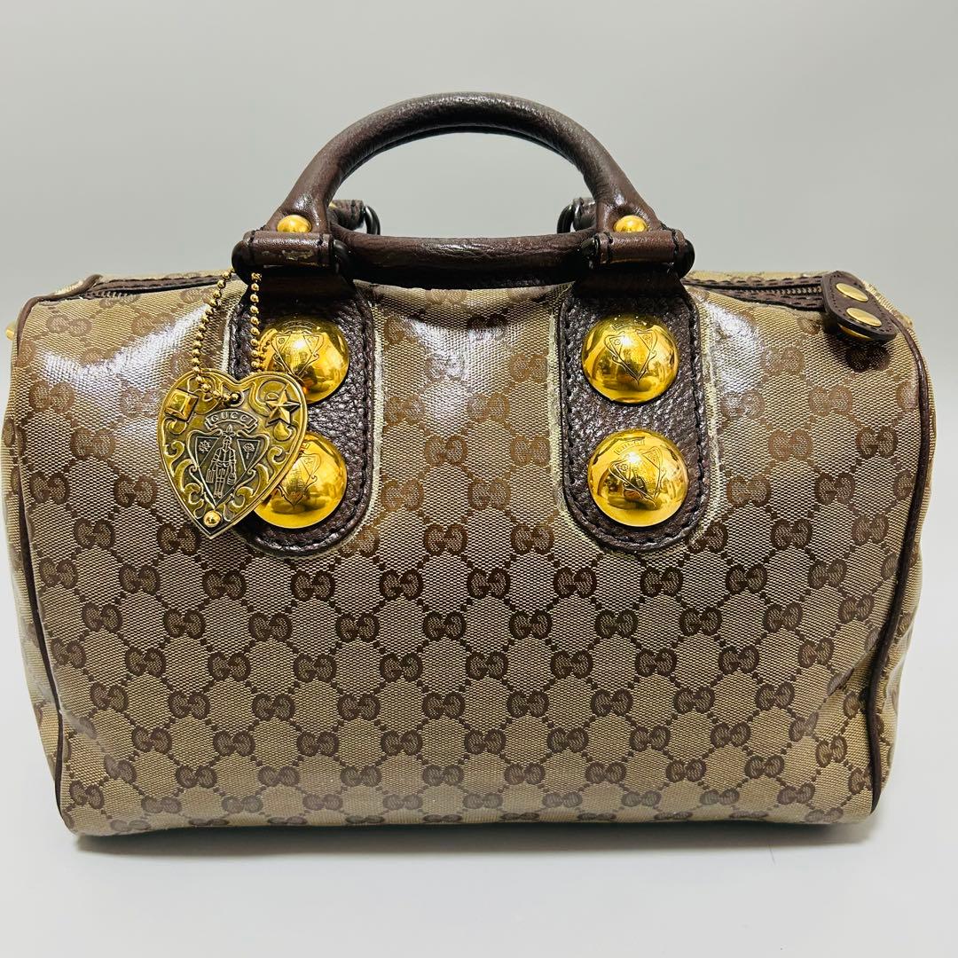 GUCCI グッチ GGクリスタル ハンドバッグ ミニボストンバッグ ブラウン