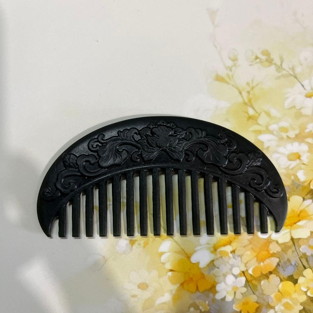 天然石　塔青玉 花柄ヘアブラシ約92.2mm