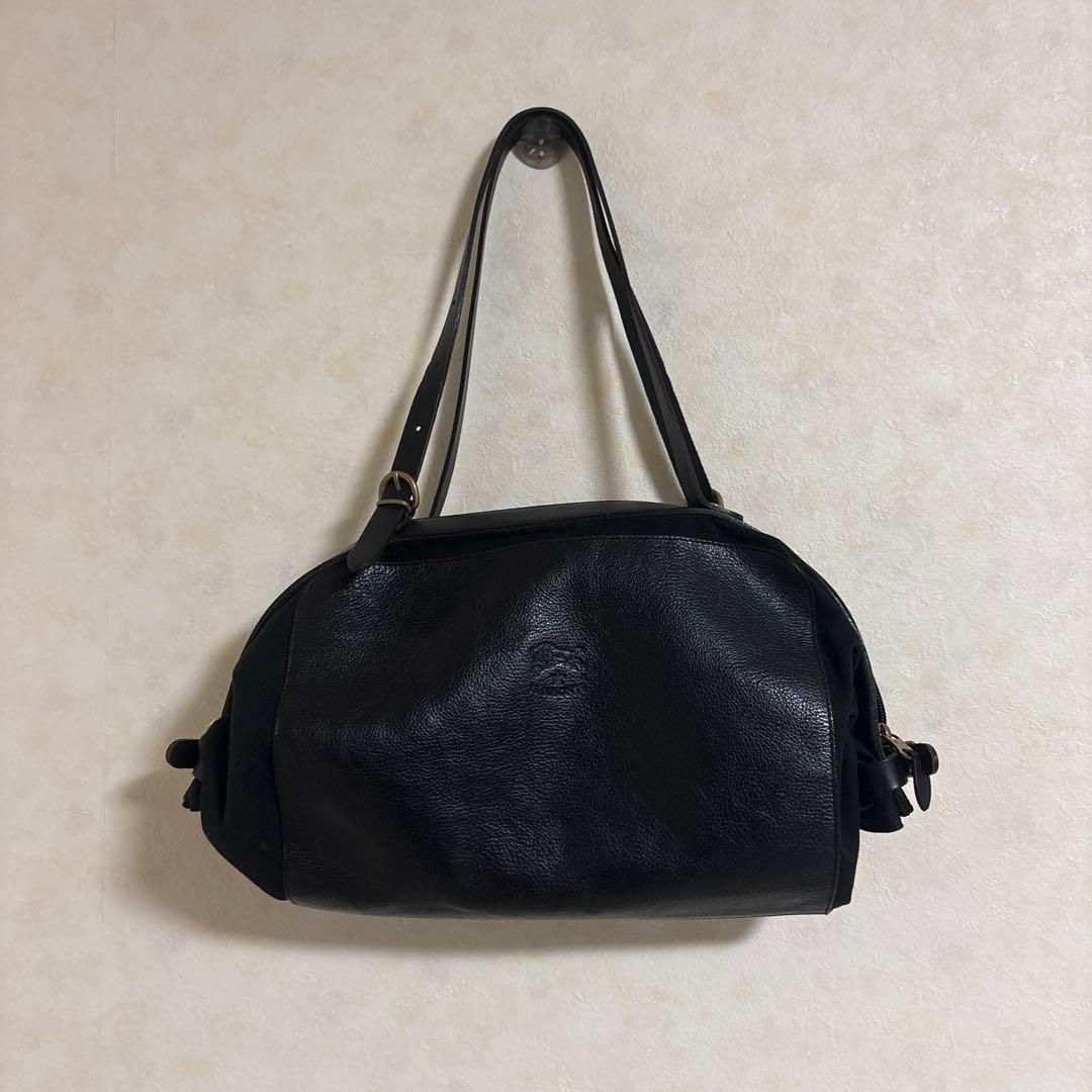 希少　イルビゾンテ　ハンドバッグ　ミニボストン　レザー　キャンバス　ブラック