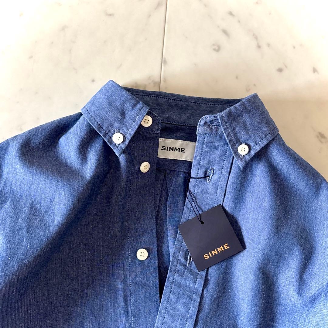 美品 SINME シンメ ダンガリークロスボタンダウンシャツ サックス