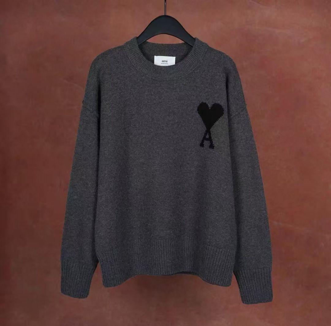 AMI PARIS グレー ハート刺繍 クルーネックセーター M