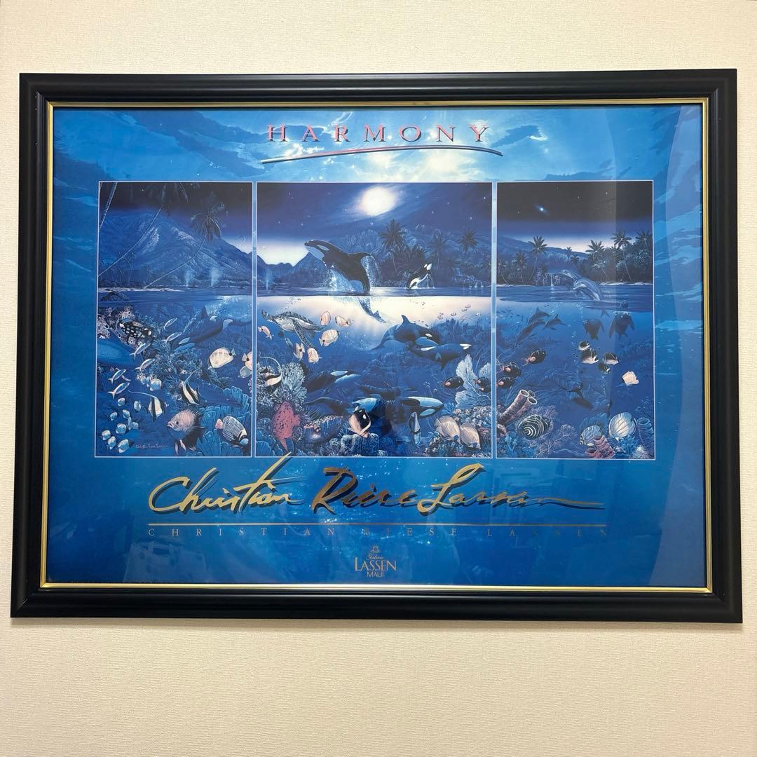 クリスチャン・リース・ラッセン　ハーモニー　額装　ポスター　イルカ　海　マウイ