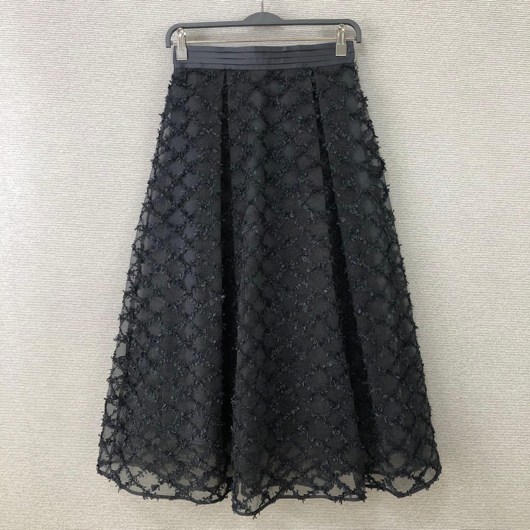 未使用品 ルルウィルビー パピヨンアーガイルフレアスカート 2 ブラック ルイルエブティック RUIRUE BOUTIQUE ストレッチ ｜ 選べるシルエット