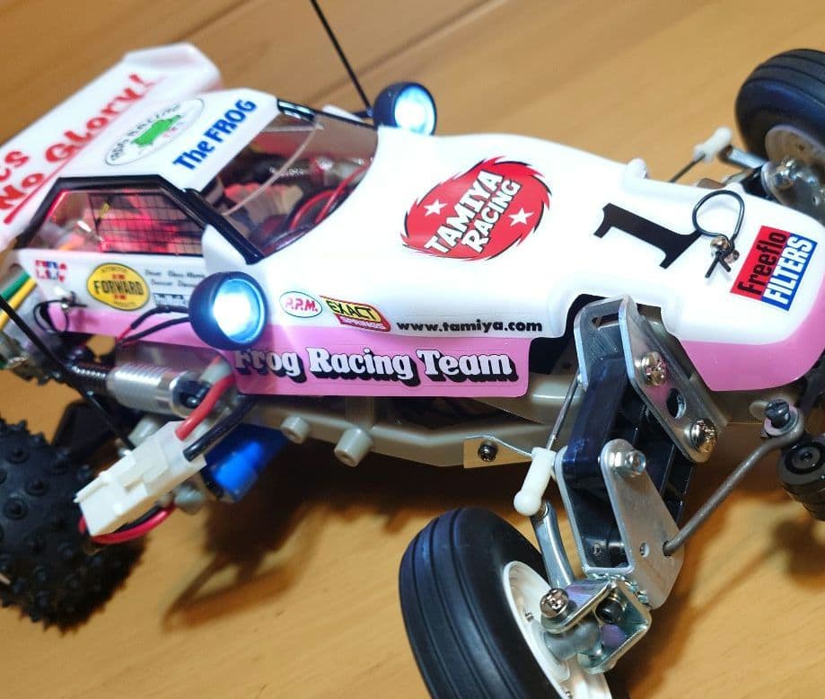 タミヤXBマイティフロッグ前後LEDライト付プロポ付き塗装済み完成品未
