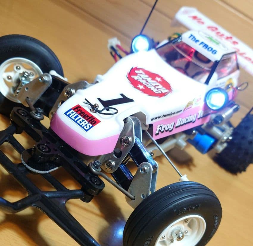 タミヤXBマイティフロッグ前後LEDライト付プロポ付き塗装済み完成品未