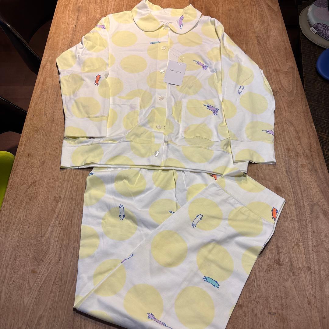 新品タグ付き◇ツモリチサト　パジャマ　前開き　Ｌ　イエロー　ドット