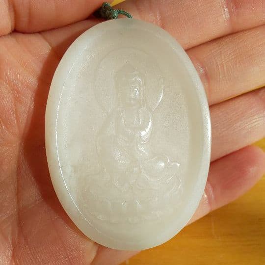 鑑別書付き本物】和田白玉 観音菩薩座像 仏像 佩玉 根付牌子 和田玉