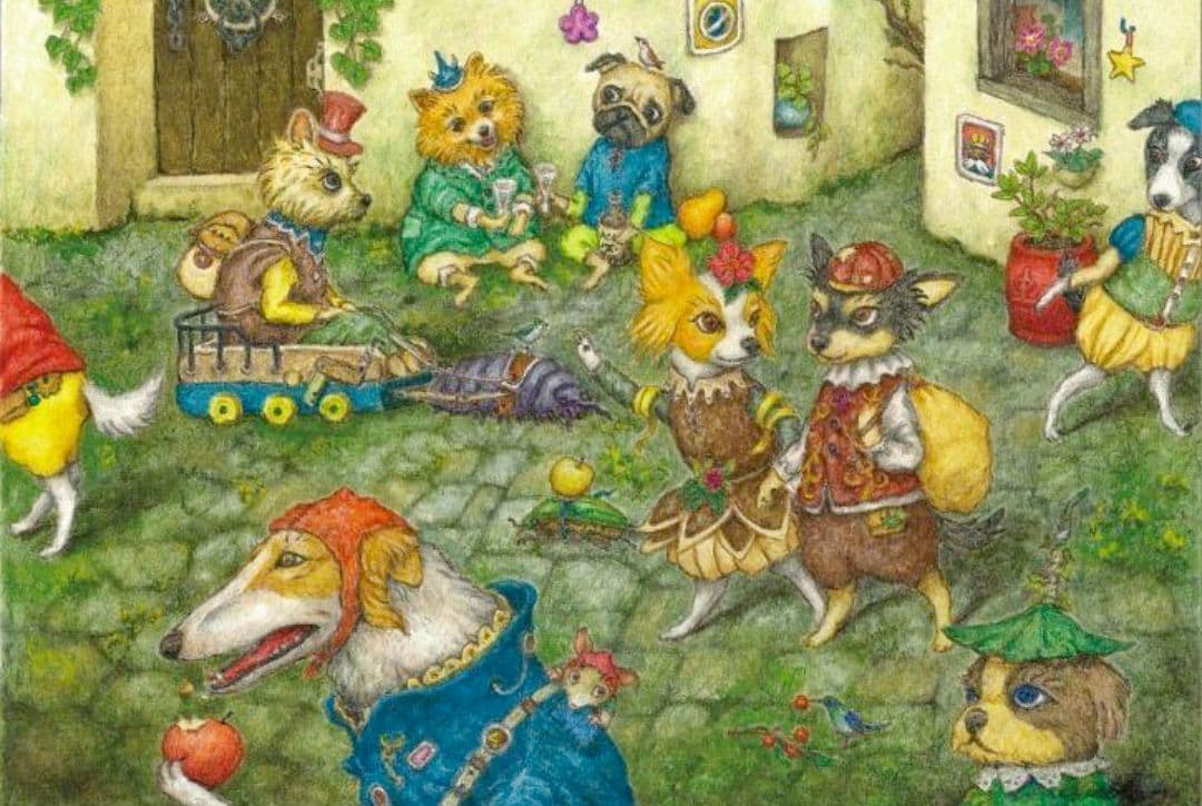 ✴️特別価格【原画】『トオボエ通り』（絵画　犬　チワワ　パピヨン　パステル画）