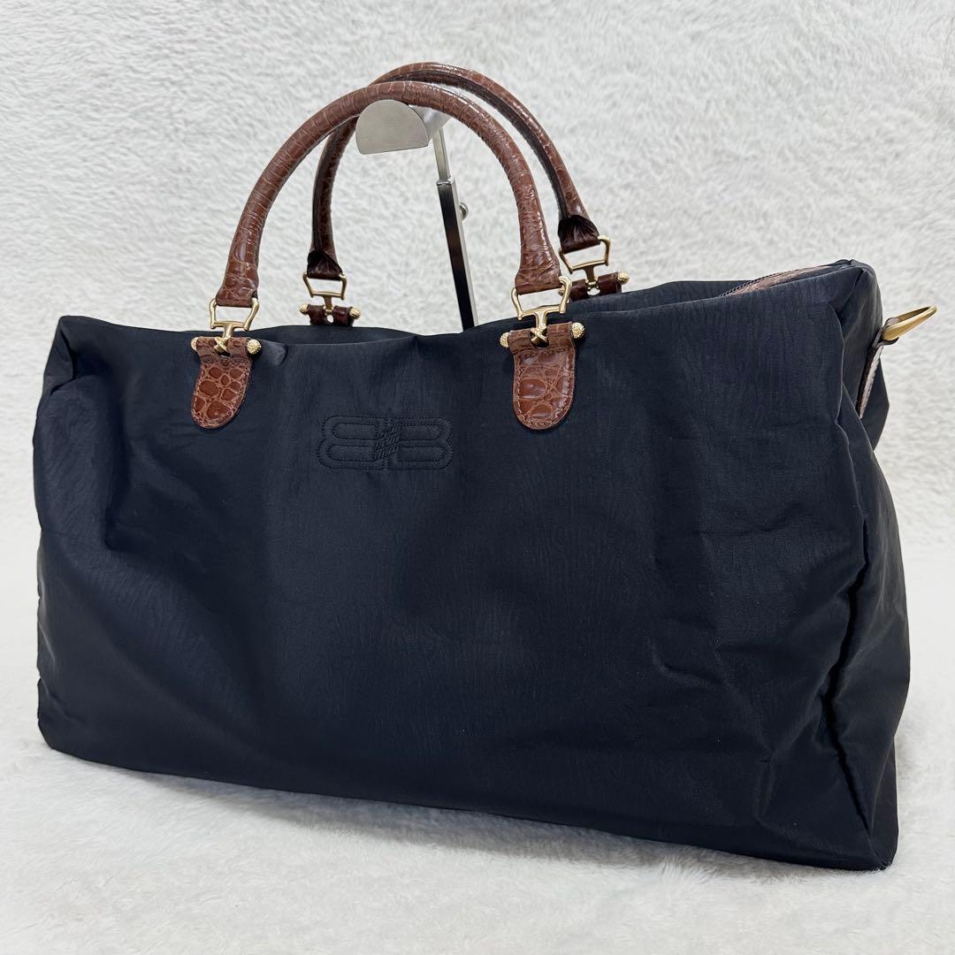 美品◎BALENCIAGA バレンシアガ BB ボストンバッグ クロコ型押し