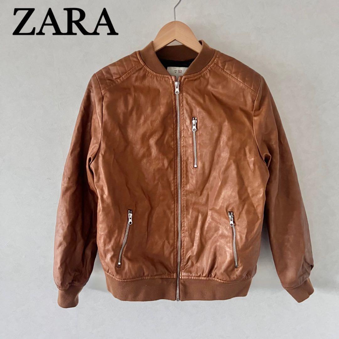 超美品ZARA フェイクレザーボンバージャケット キャメル MA-1 a2