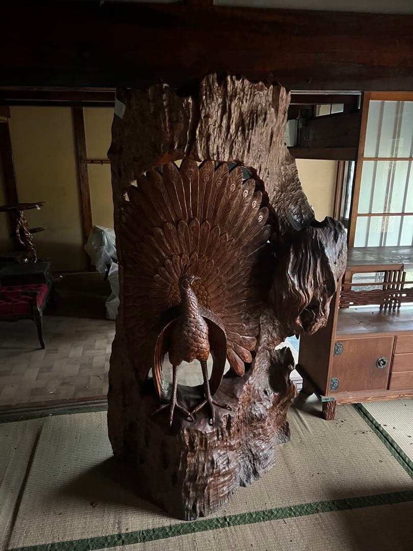 一刀彫　骨董　屋久杉　衝立