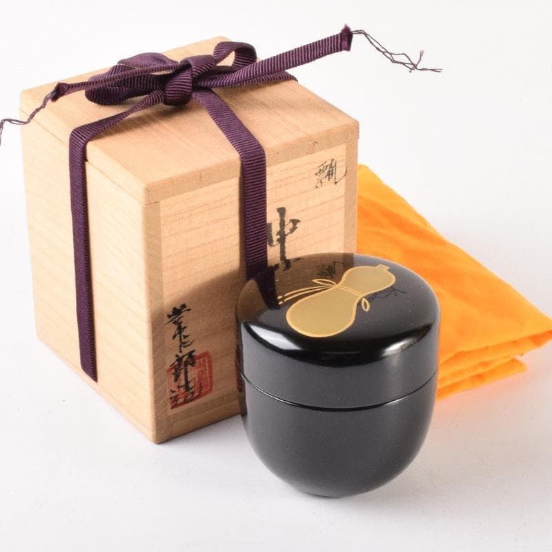 茶道具　蒔絵師　常三郎造　瓢箪蒔絵　中棗　共箱　V　7180