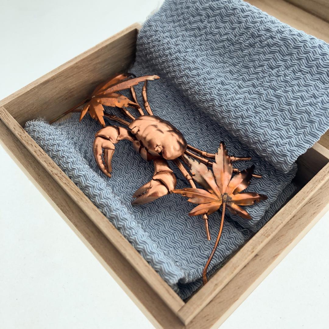 銅製 カニ もみじ　風水 茶道