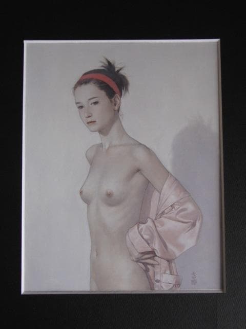 高塚省吾、【絹の部屋着】、希少な額装用画集より、新品額装付、状態良好