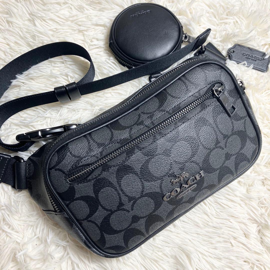 【未使用】COACH＊ボディバッグ シグネチャー チャコール PVC Amazon | コーチ バッグ メンズ COACH ボディバッグ シグネチャー