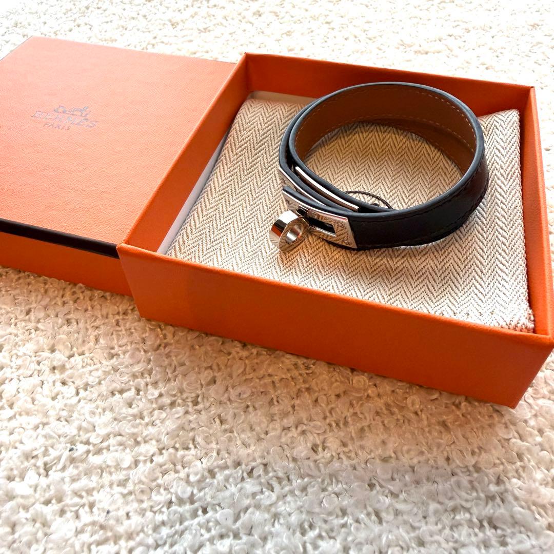 エルメス T3 ケリー ドゥブルトゥール レザーブレスレット ブラック