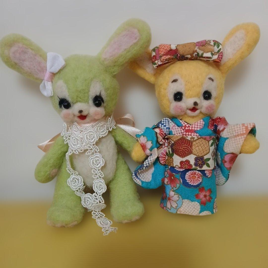作家様　ウサギぬいぐるみ　羊毛フェルト　2体セット品 再入荷あり♪】rika-smallworld 羊毛フェルトのうさぎ | うさぎ