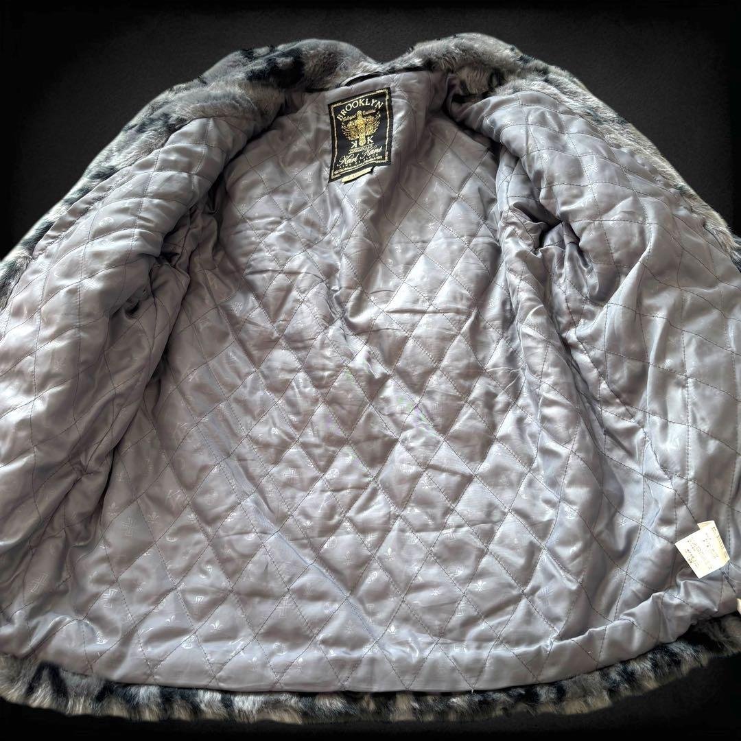 Karl Kani 総柄 ロゴ刺繍 ファーコート ボア L シルバーグレー Karl