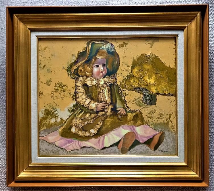 作者　K.TAKEDA　油絵　西洋人形　肉筆　Ｆ10号　額装