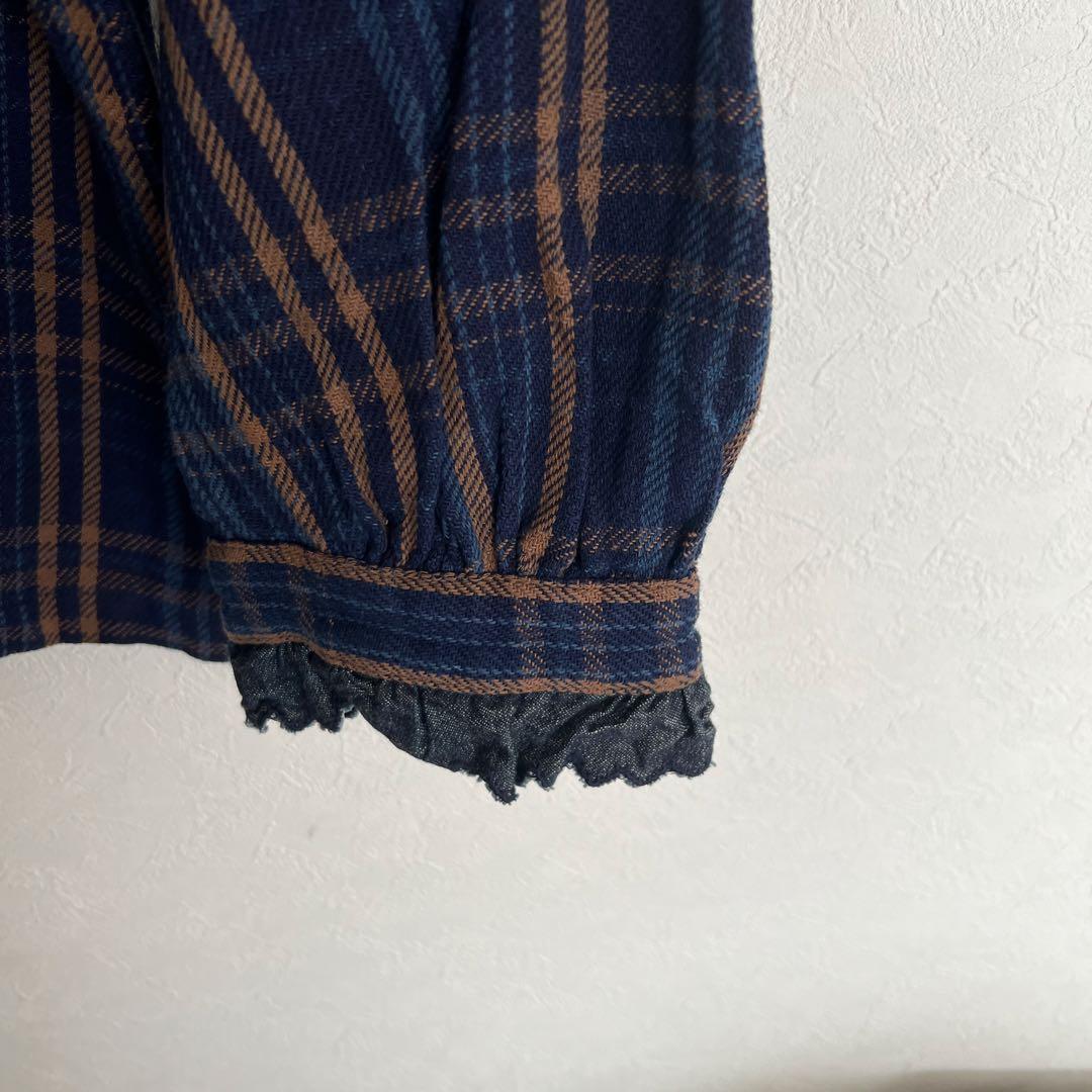 美品45R藍染めざっくりネルフリルブラウス