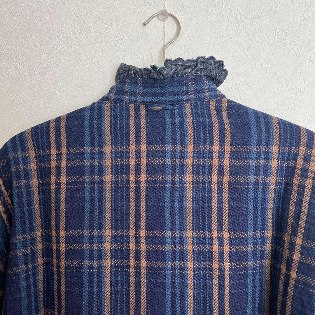 美品45R藍染めざっくりネルフリルブラウス