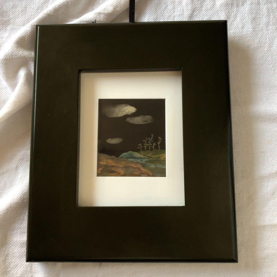 ハンドペイント　新品未使用　黒　風景画　モダンアート　漆塗り　飾り　額縁