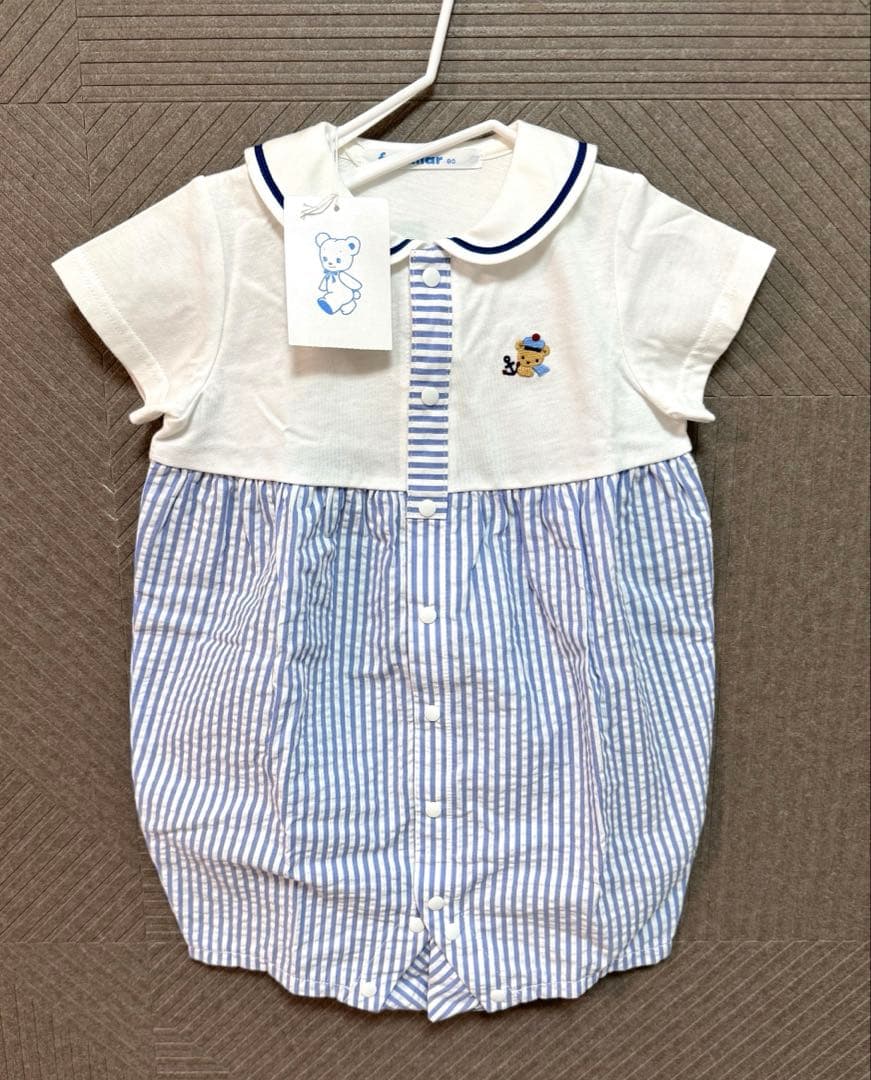 GW価格 12950→10950新品ファミリア ストライプ襟付きロンパース 80 familiar - ファミリア ロンパースの通販 by もも's shop｜ファミリア