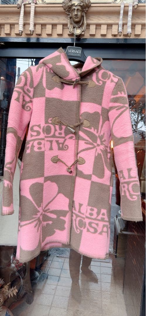 ALBA ROSA ダッフルコート ピンク/ブラウン柄升目