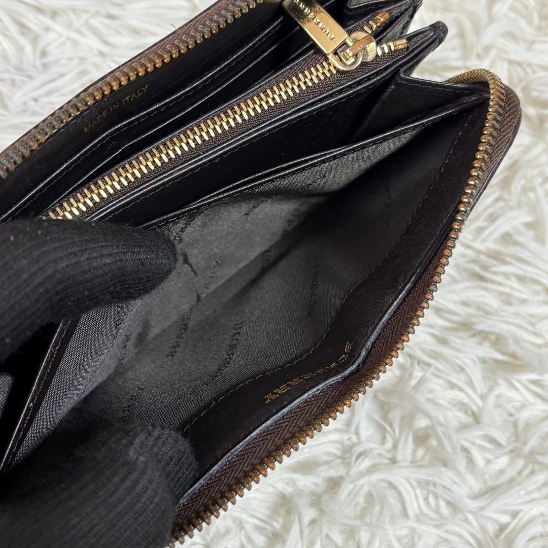 BURBERRY 長財布 ラウンドジップ ノバチェック シャドーホース レザー
