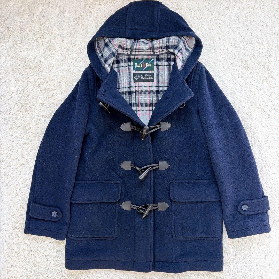 【美品】イーストボーイ　イタリア製生地　ダッフルコート　9号　ネイビー　チェック