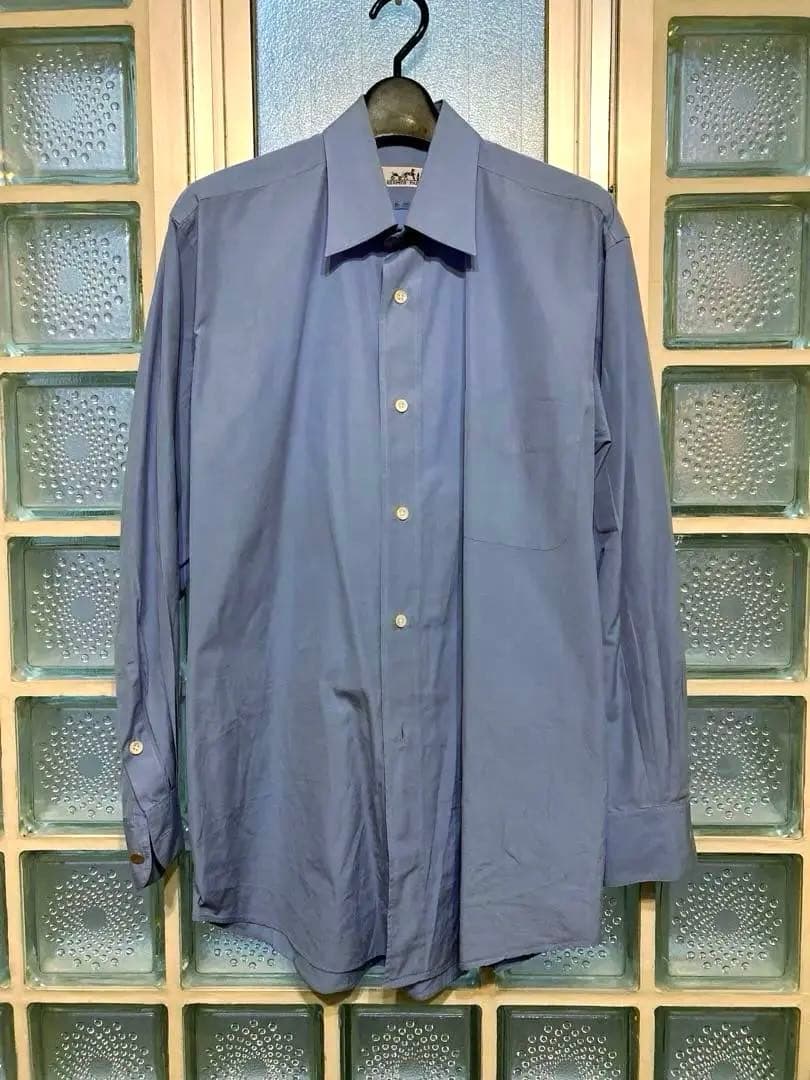 美品 エルメス HERMES メンズ セリエボタン 長袖シャツ ブルー 39