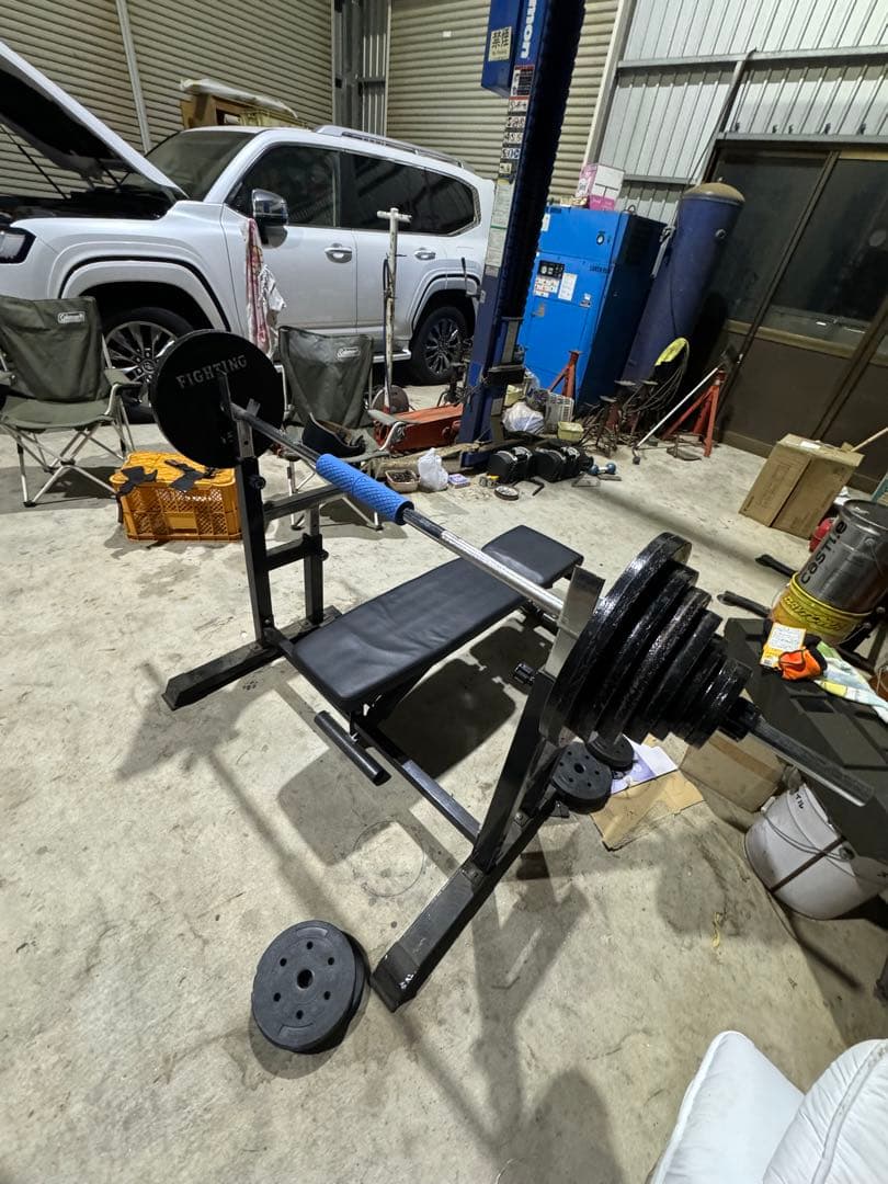ベンチプレス バーベル付き 鉄製ウェイト　95kg セーフティラック │ ベンチプレス ラック 安全 セーフティー 補助