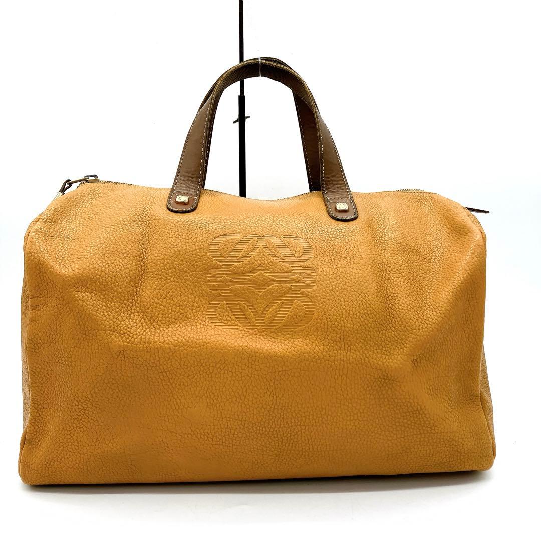 【LOEWE】ミニボストンバッグ　アナグラム　レザー　ブラウン　ゴールド金具