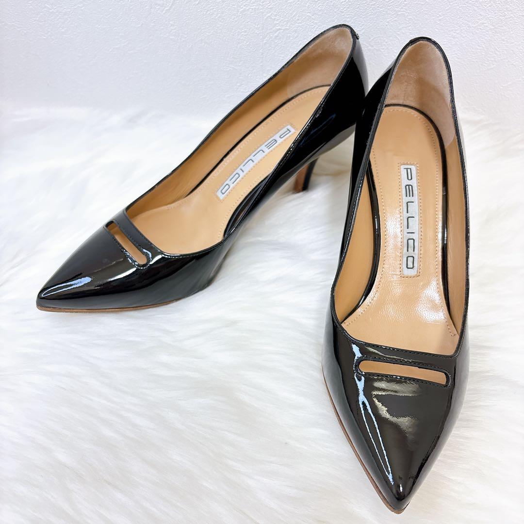 美品✨ペリーコ　アネッリ　パンプス　ポインテッドトゥ　エナメル　ブラック ヒール