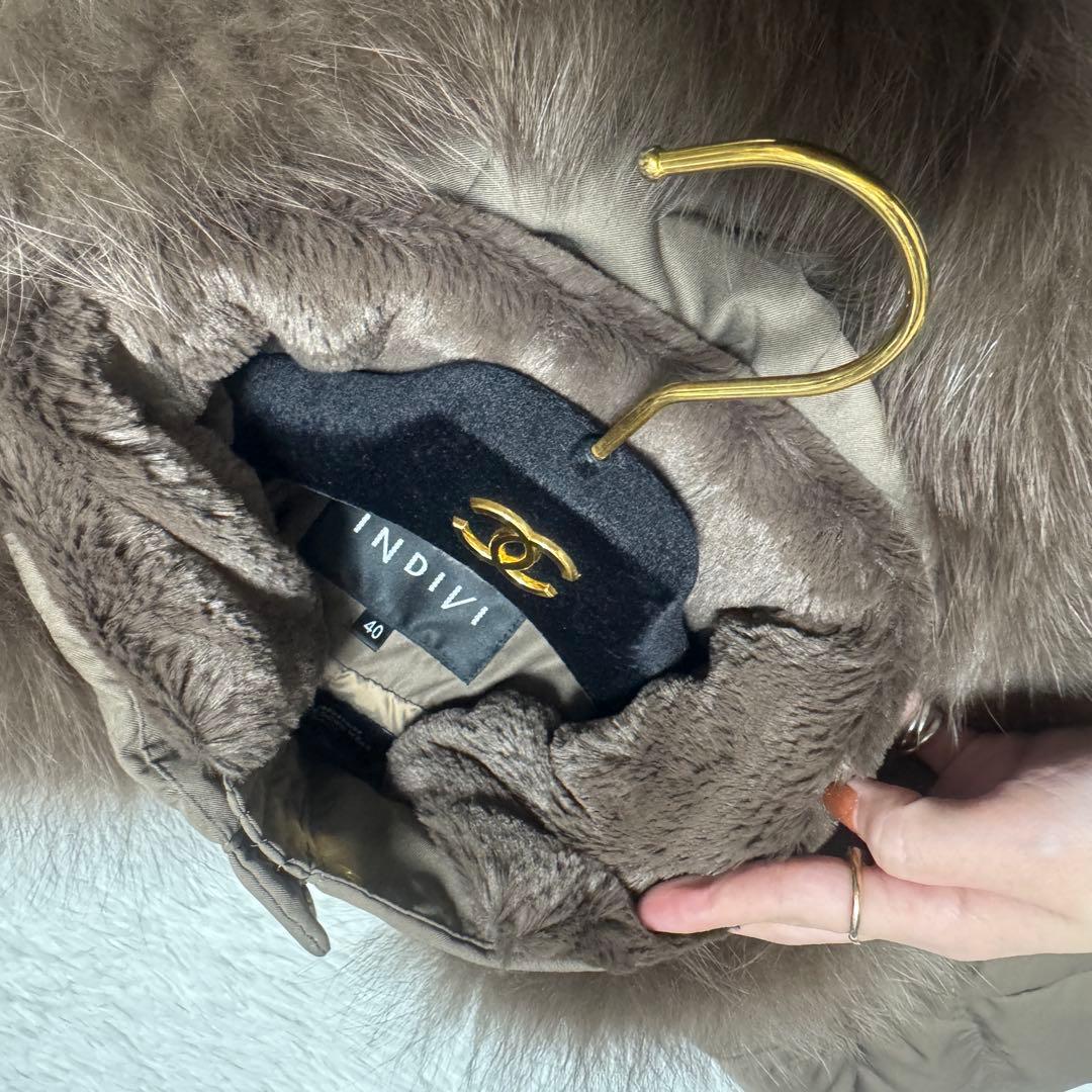 大きめ 美品 INDIVI フーデットファーダウンコートフォックス ロング