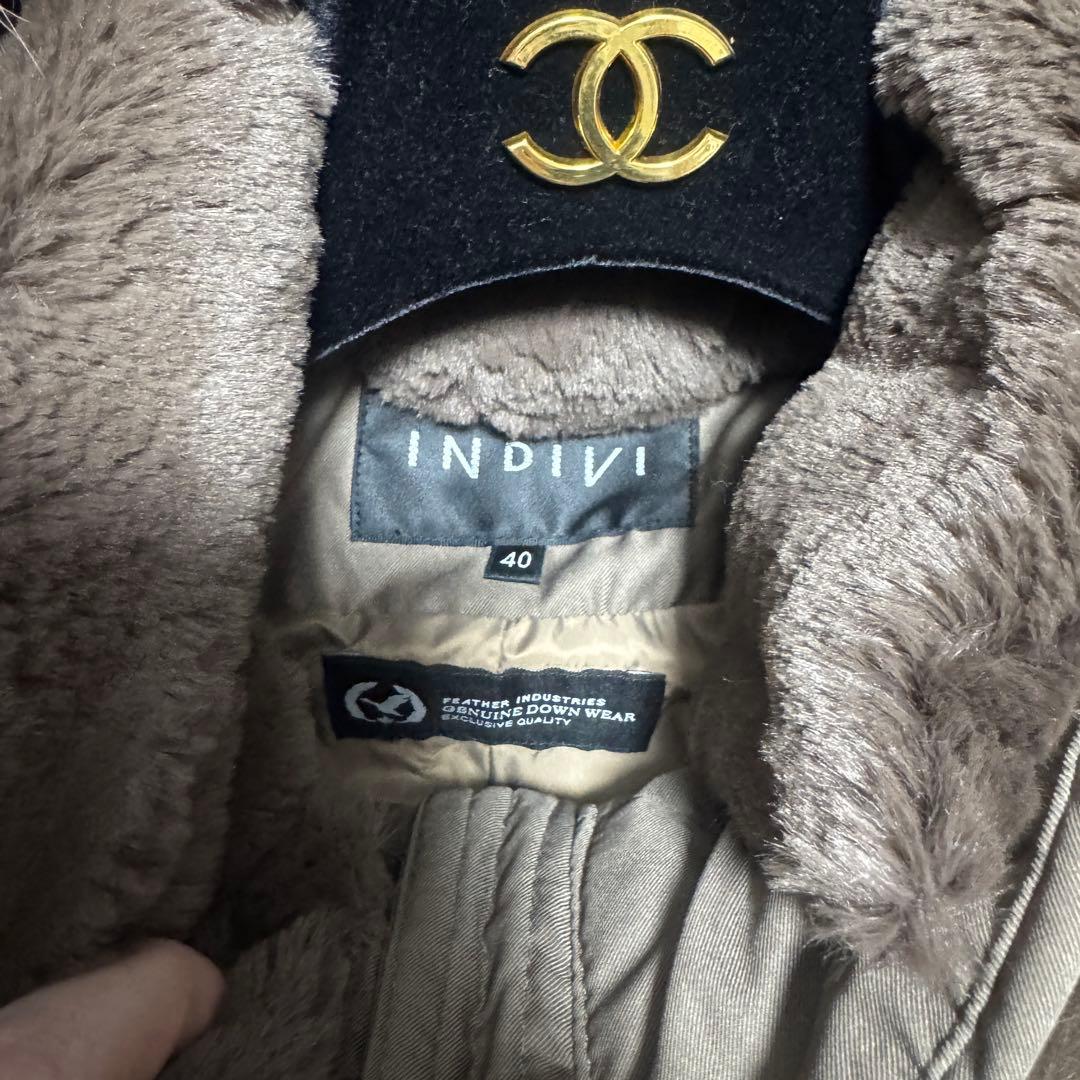 大きめ 美品 INDIVI フーデットファーダウンコートフォックス ロング