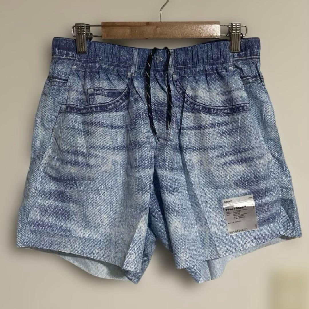 satisfy / ピースシェル デニム転写ランニングショーツ Mサイズ