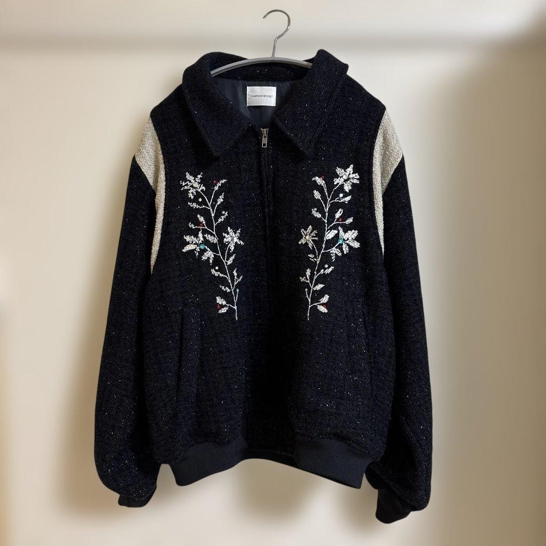 camphor wood 花刺繍ラメツイードスタジアムジャケット