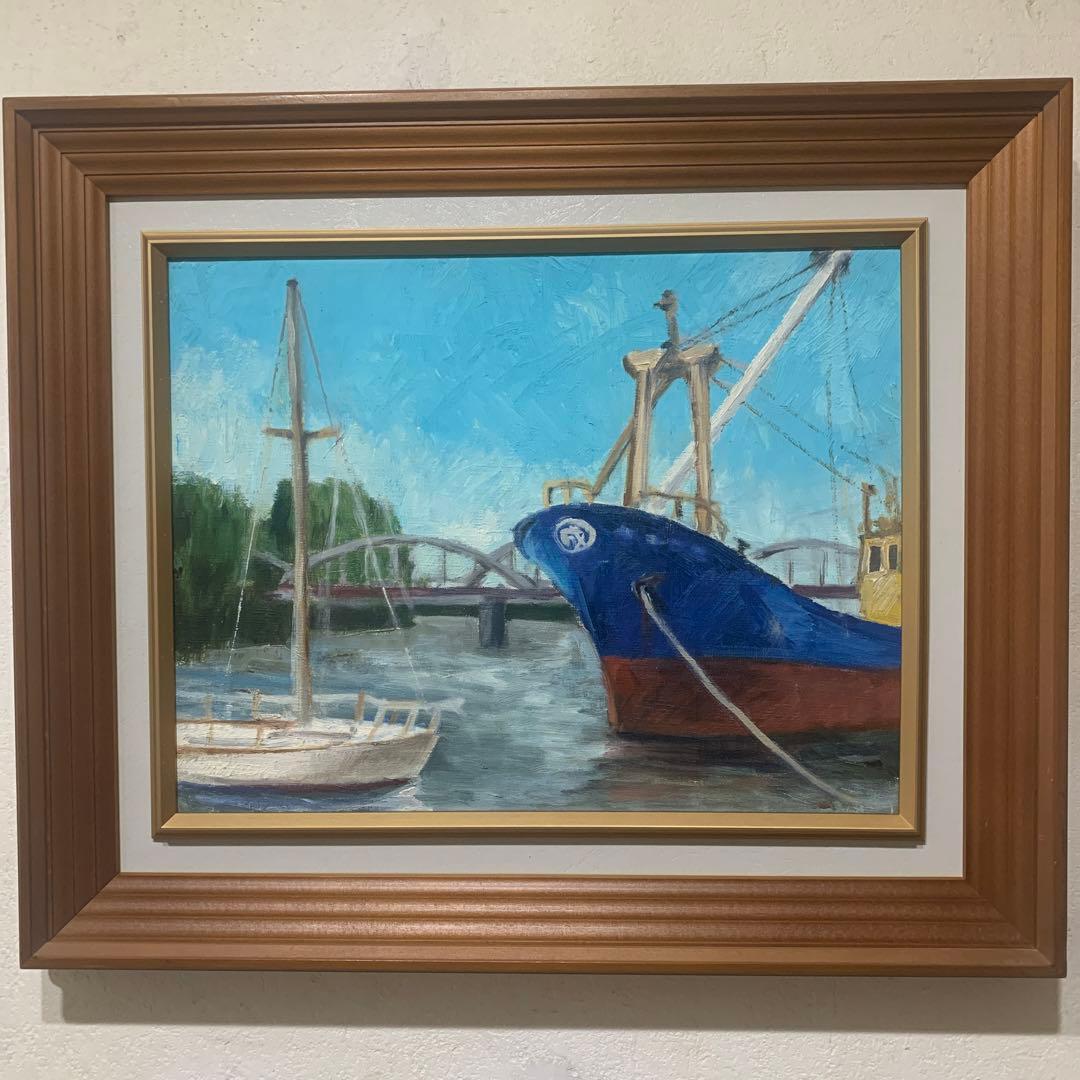 絵画　油彩肉筆画『港風景画』F6 楽天市場】油彩画 F6号 広瀬和之 「パリの街角」 真筆 額入り 額装絵画