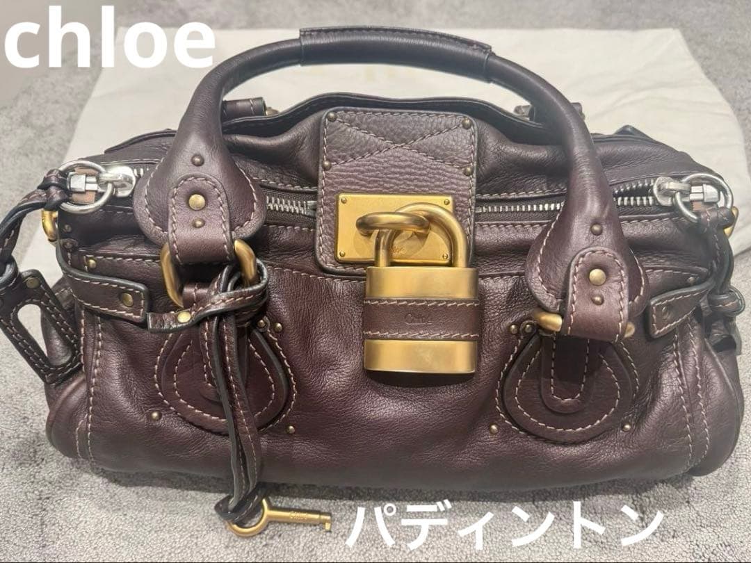 クロエ　パディントン　ブラウンレザー ハンドバッグ 金属ロック付き　南京錠付き パディントン ハンドバッグ 南京錠 レザー べージュ（2024/11/05買取