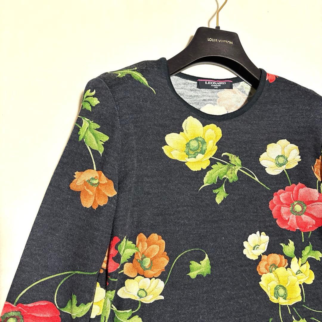 LEONARDレオナール ニット ウール シルク トリムライン ブラック