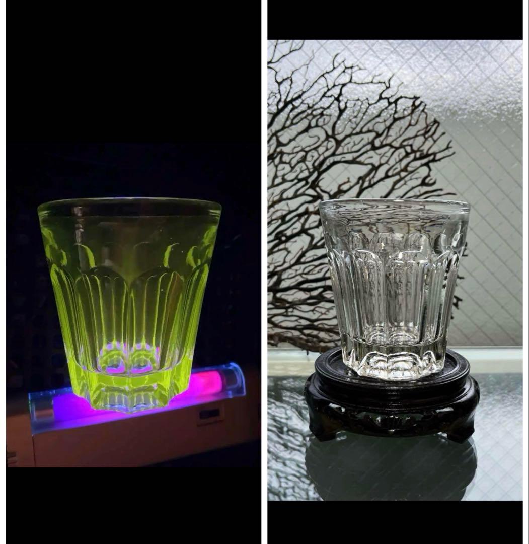 骨董 時代ガラス ゆらゆら 気泡入り 希少銀色 水飲みコップ 剣先コップ