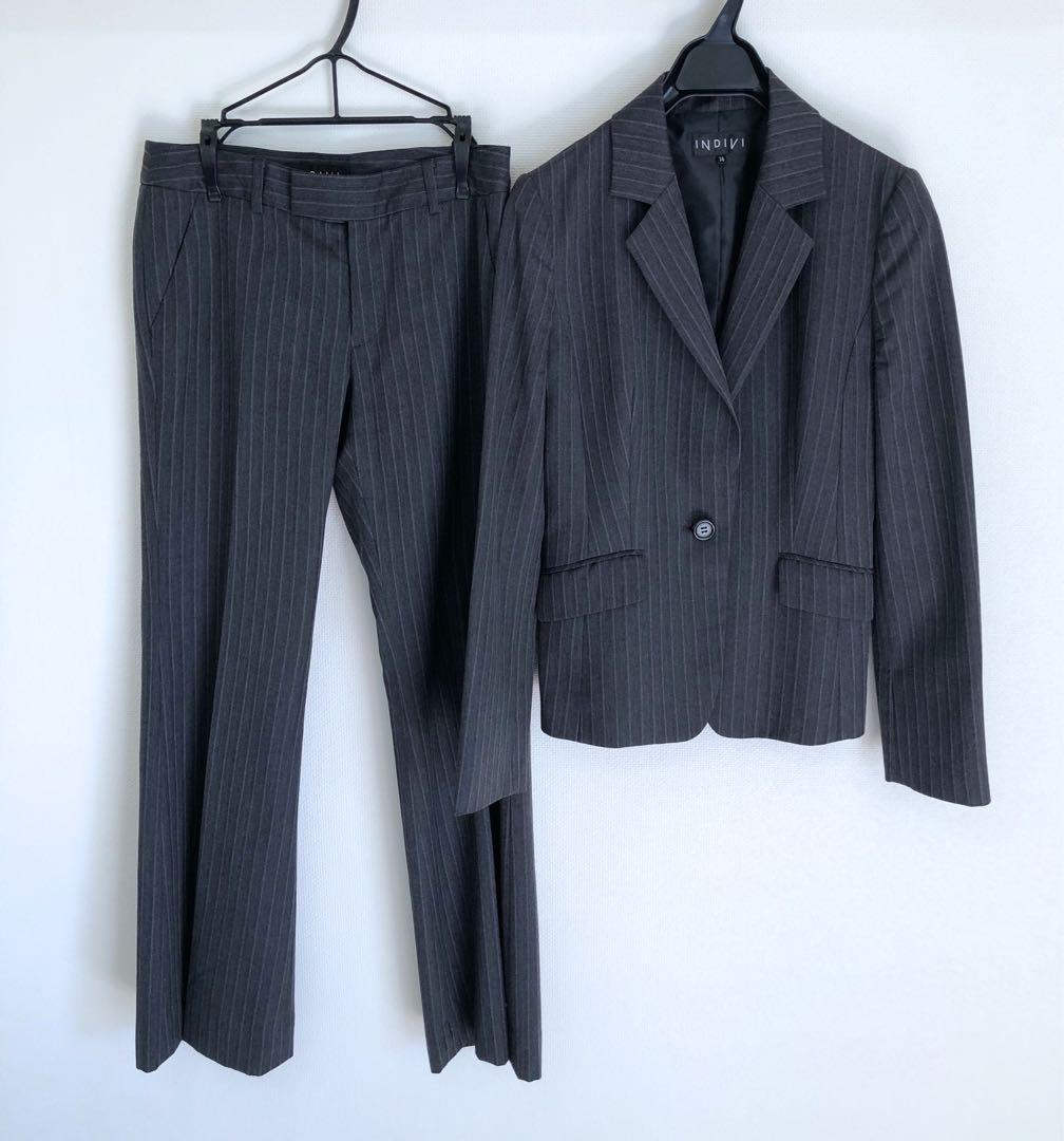 インディヴィ　スーツ　セットアップ　グレー　ストライプ インディヴィ スーツ セットアップ グレー ストライプ 秋冬の