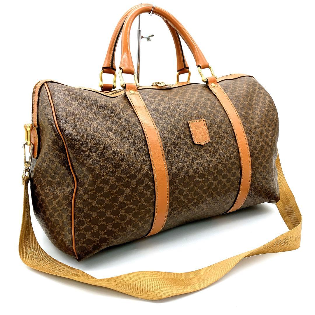 【CELINE】ボストンバッグ　マカダム柄　ゴールド金具　PVC ブラウン CELINE（セリーヌ） ボストンバッグ マカダム柄 旅行鞄 ヴィンテージ